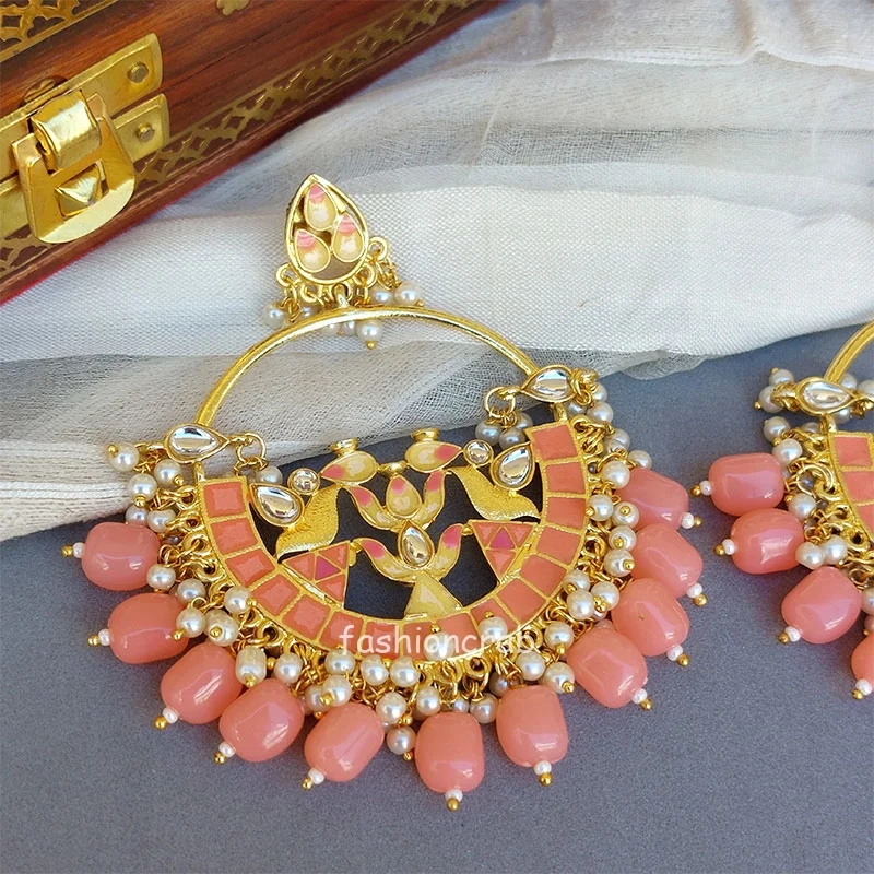 Peach Pearl Meenakari Earring