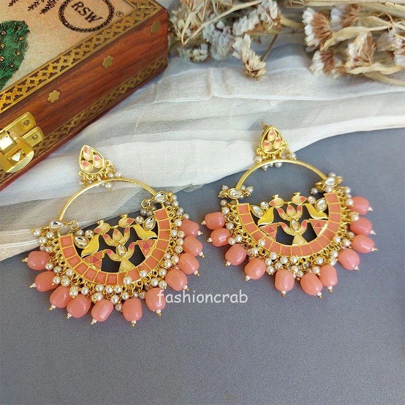 Peach Pearl Meenakari Earring