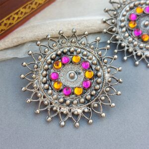 Pink Orange Stud Oxidised Earrings