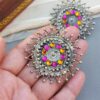 Pink Orange Stud Oxidised Earrings-02 Pink Orange Stud Oxidised Earrings