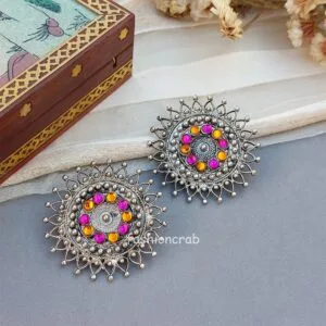 Pink Orange Stud Oxidised Earrings