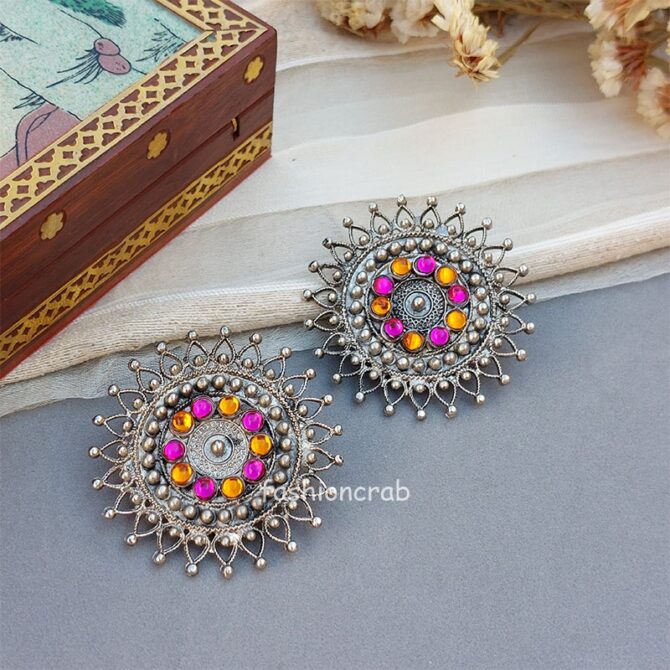 Pink Orange Stud Oxidised Earrings Pink Orange Stud Oxidised Earrings