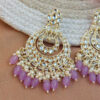 Purple Color Kundan Pearl Studded Chandbali Earrings