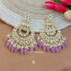 Purple Color Kundan Pearl Studded Chandbali Earrings