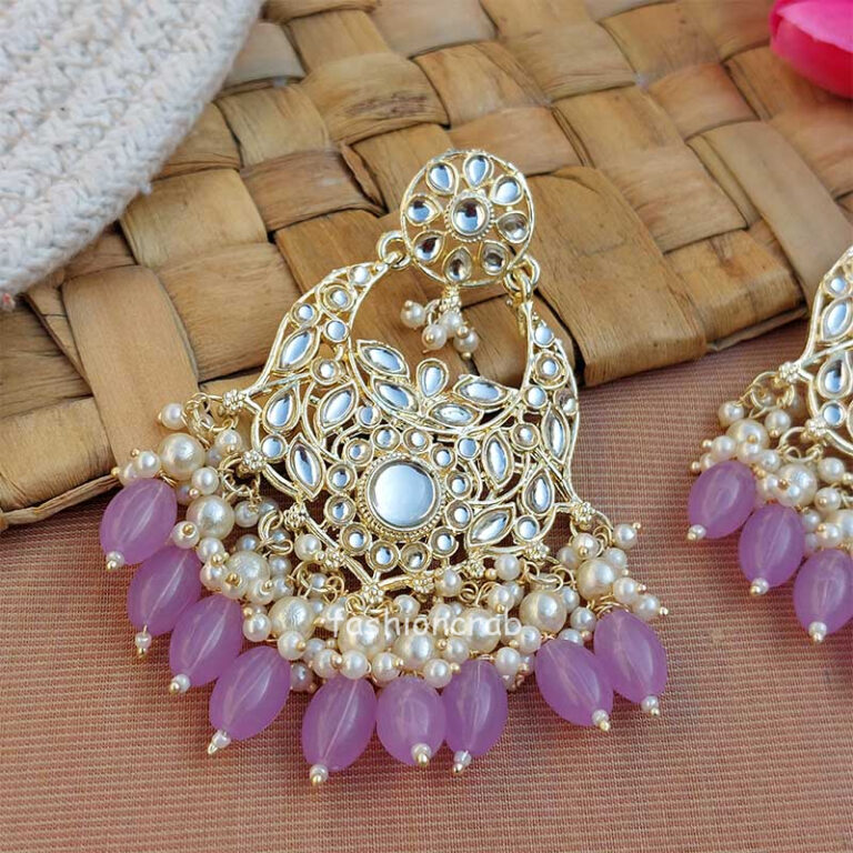 Purple Color Kundan Statement Pearl Ethnic Earrings
