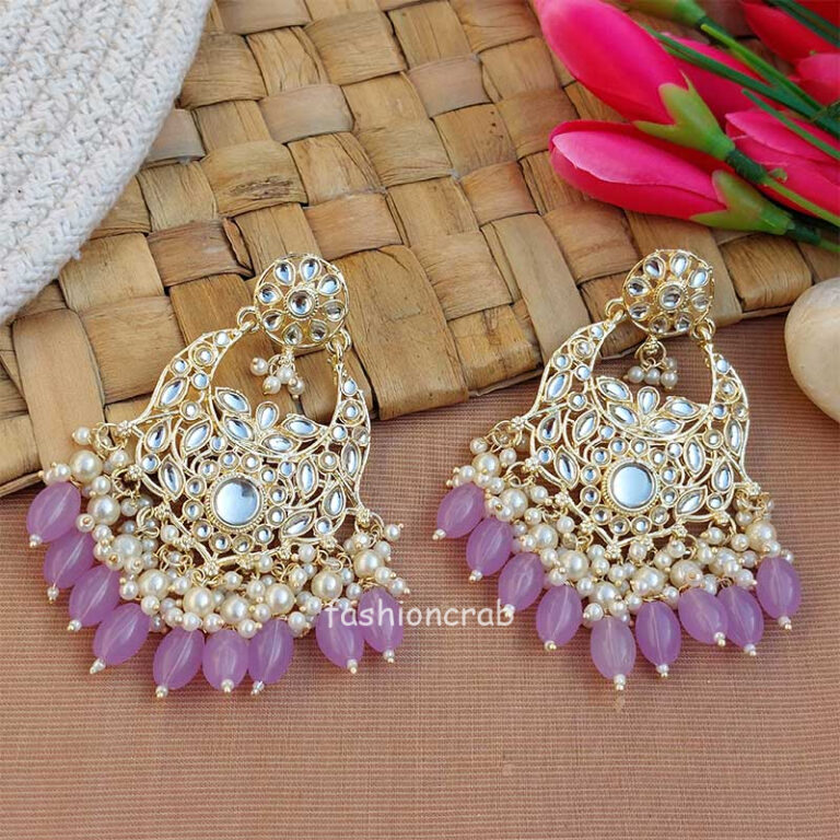 Purple Color Kundan Statement Pearl Ethnic Earrings