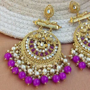 Purple Pearl Long Chandbali Earring for Party