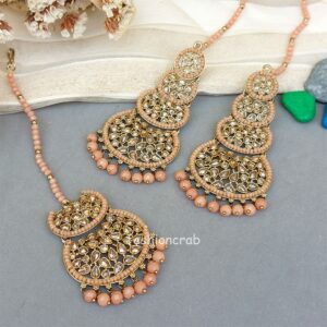 Rani Maang Tikka Set - Peach