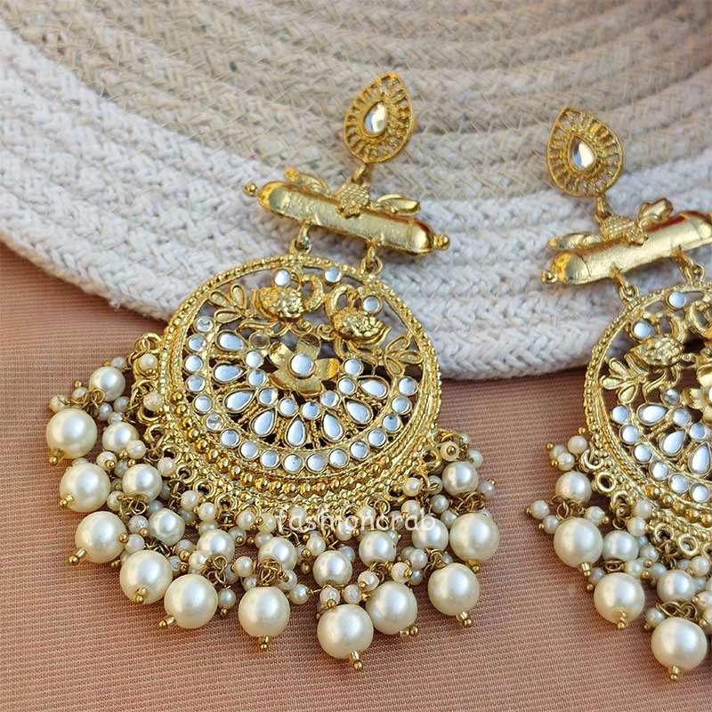 White Pearl Long Chandbali Earring for Party