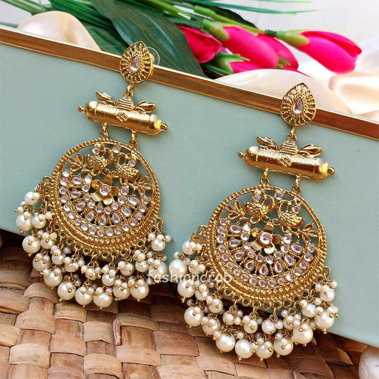 White Pearl Long Chandbali Earring for Party