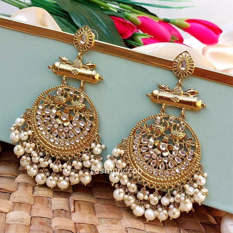White Pearl Long Chandbali Earring for Party
