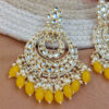 Yellow Color Kundan Pearl Studded Chandbali Earrings-01 Yellow Color Kundan Pearl Studded Chandbali Earrings