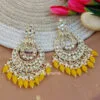 Yellow Color Kundan Pearl Studded Chandbali Earrings