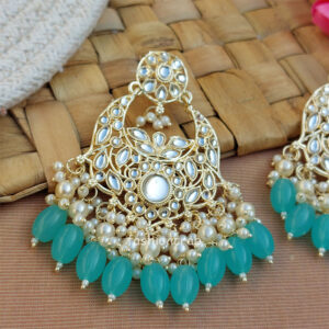 Blue Color Kundan Statement Pearl Ethnic Earrings