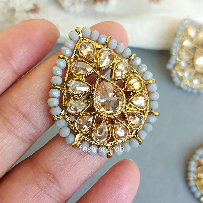 Grey Tikka and Earrings Set