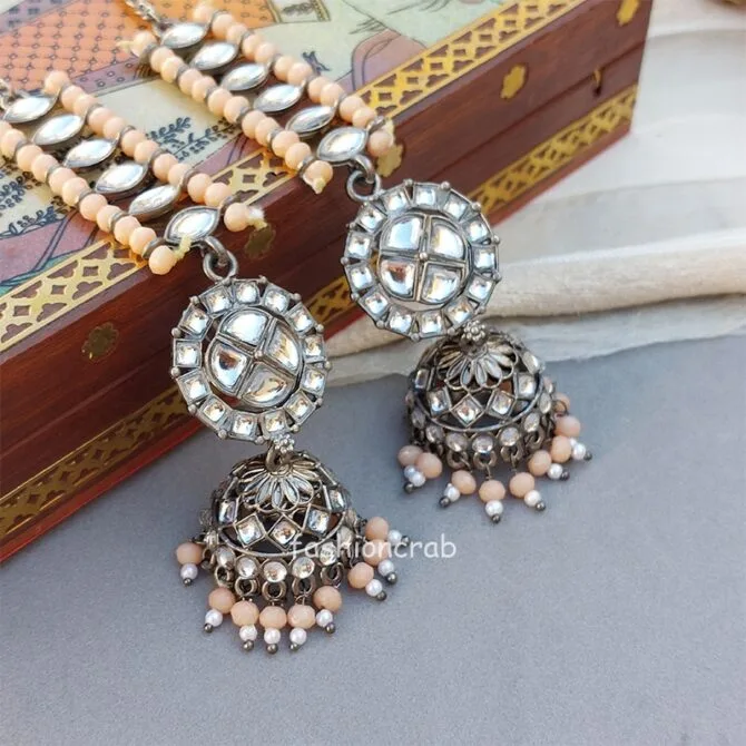 Light Orange Black Metal Jhumka Light Orange Black Metal Jhumka