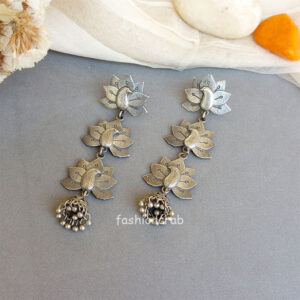 Long Oxidised Silver Toned Jhumka Earring