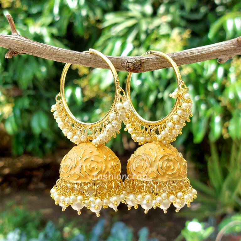 Orange Colour Heavy Jhumka Bali for Saree