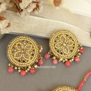 Pink - Maang Tikka Set with Earring