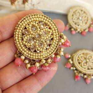 Pink - Maang Tikka Set with Earring