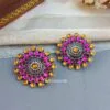 Pink Orange Oxidised Stud Earrings for Saree