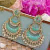 Sea Green Enamel Kundan Chandbali Earrings for Wedding