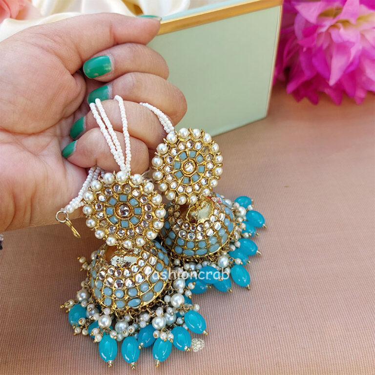 Big Blue Traditional Jhumka Earrings for Girls