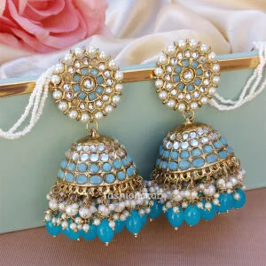 Big Blue Traditional Jhumka Earrings for Girls FashionCrab