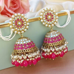 Big Dark Pink Traditional Jhumka Earrings for Girls