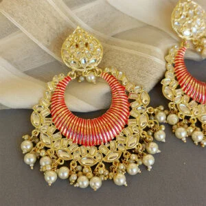 Big Pink Kundan Earrings