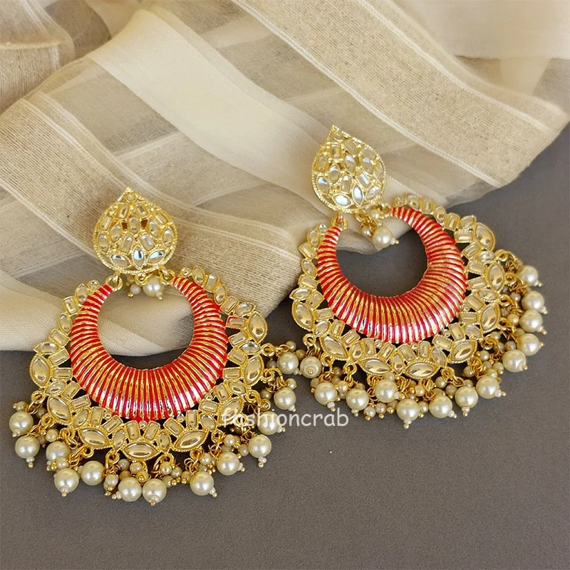 Big Pink Kundan Earrings