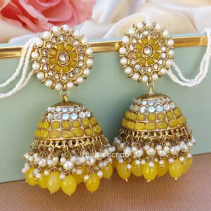 Big Yellow Traditional Jhumka Earrings for Girls