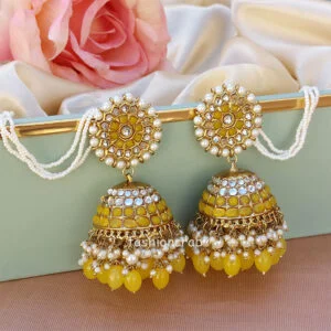 Big Yellow Traditional Jhumka Earrings for Girls