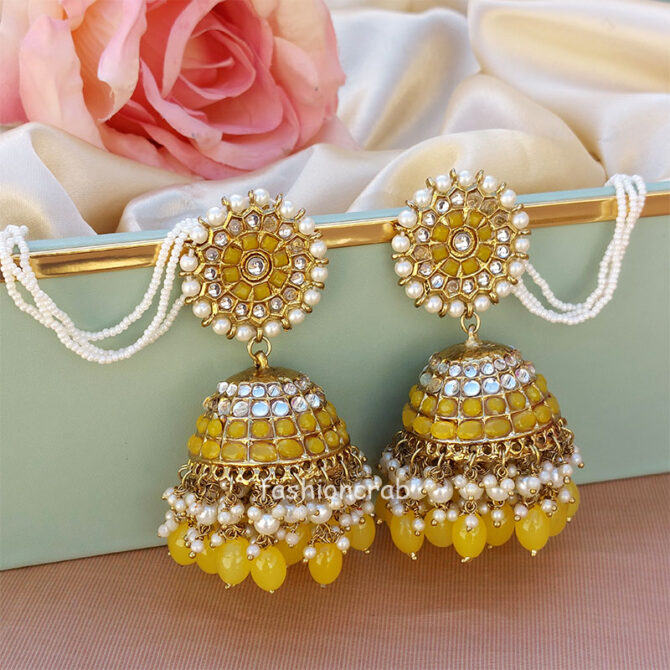 Big Yellow Traditional Jhumka Earrings for Girls Big Yellow Traditional Jhumka Earrings for Girls