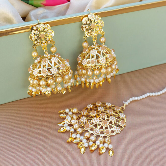 Champagne Color Pipal Patti Earring for Lehenga Champagne Color Pipal Patti Earring for Lehenga