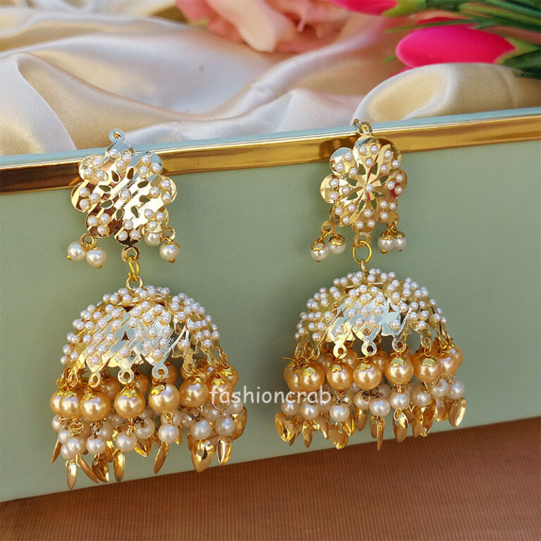 Champagne Pearl Jadau Tikka Earring for Wedding