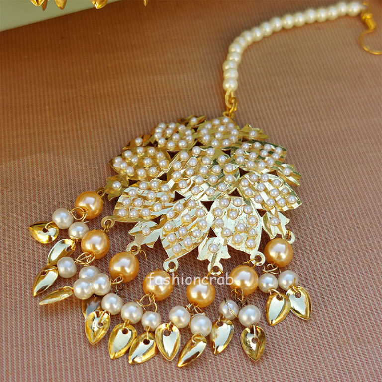 Champagne Pearl Jadau Tikka Earring for Wedding