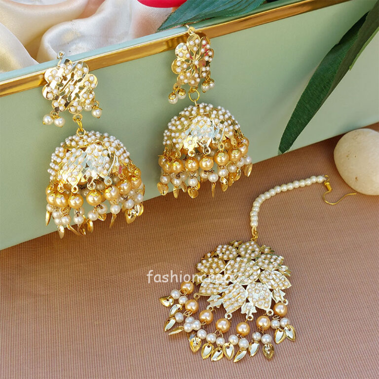 Champagne Pearl Jadau Tikka Earring for Wedding