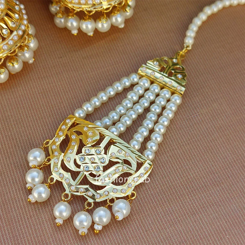 Elegant Punjabi Pearl Drop Jhumka Earring with Tikka