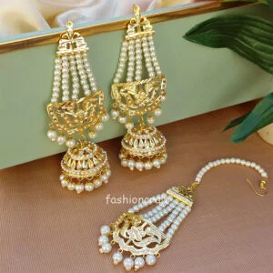 Elegant Punjabi Pearl Drop Jhumka Earring with Tikka