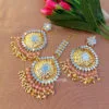 Ethnic Pipal Patti Mirror Maangtikka with Earring Set - Light Pink