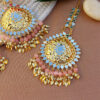 Ethnic Pipal Patti Mirror Maangtikka with Earring Set - Light Pink