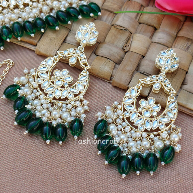 Green Pearl Kundan Set for Saree