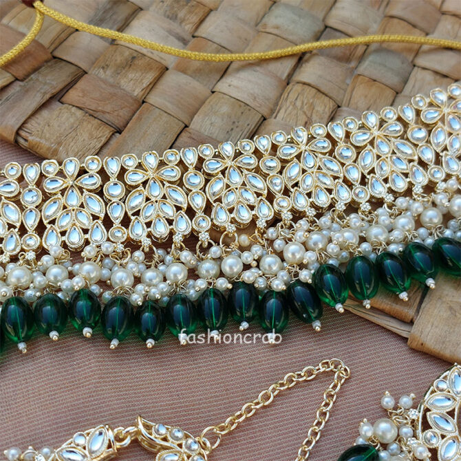 Green Pearl Kundan Set for Saree