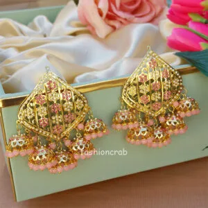 Jadau Small Jhumka Earring Set - Light Pink
