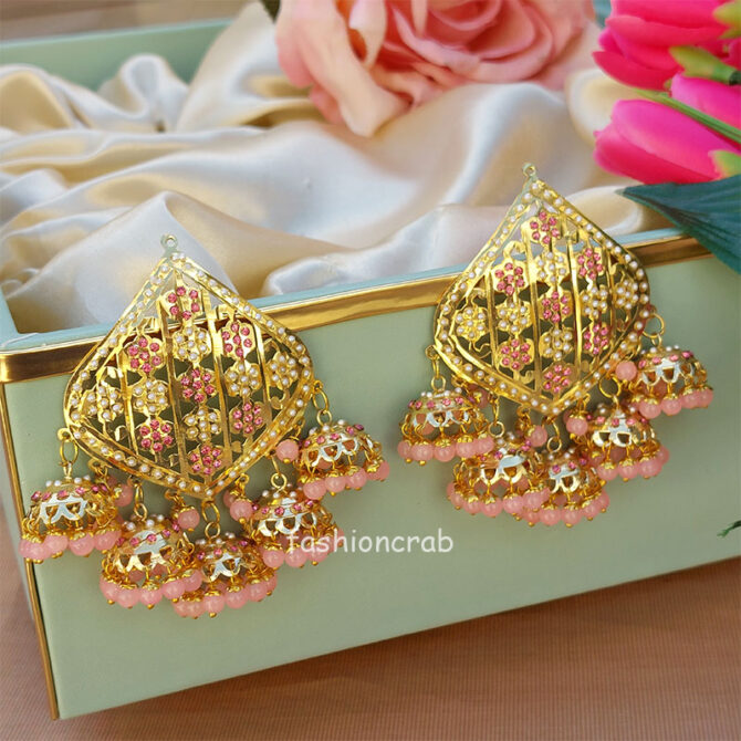 Jadau Small Jhumka Earring Set - Light Pink