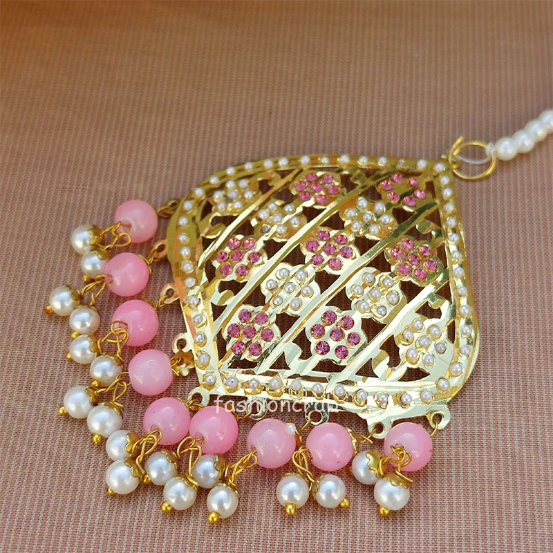 Jadau Small Jhumka Earring Set - Light Pink