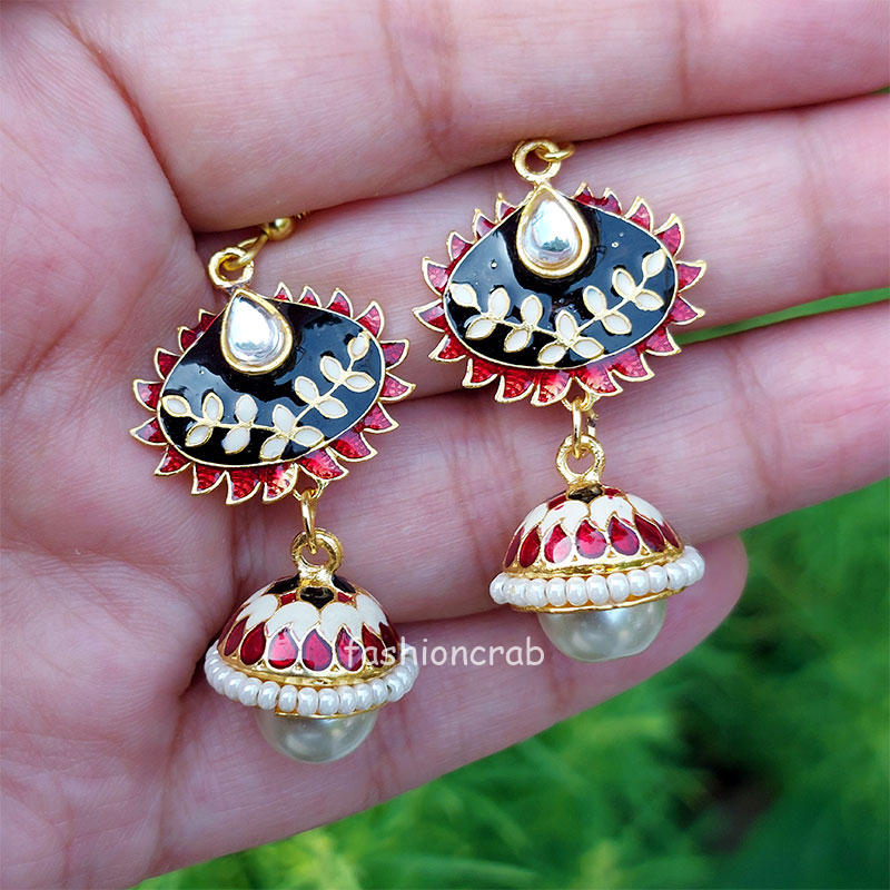 Kundan Black Meenakari Earring FashionCrab