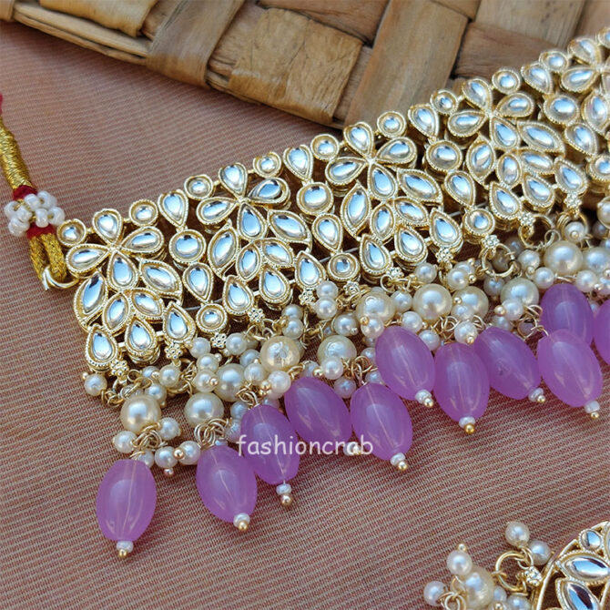 Lavender Pearl Kundan Set for Saree