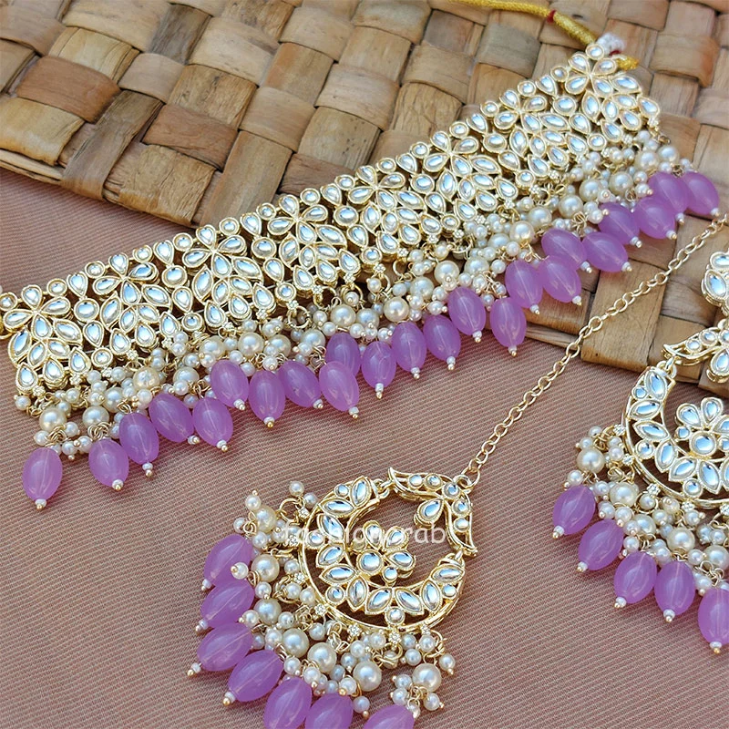 Lavender Pearl Kundan Set for Saree